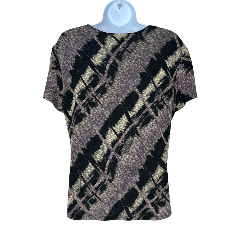 VTG Nicola Top Large Purple Black Abstract Geometric Animal Print Textured Scoop - Picture 3 of 6